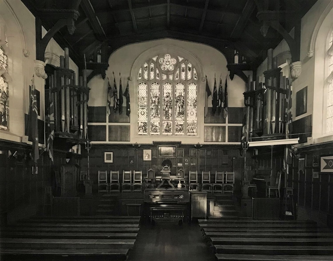 Image: Laurence Aberhart, Hall of Memories (detail), Waitaki Boys’ High School, Oamaru, 22 May 2015. FG2023.4.1. Collection of the Forrester Gallery.